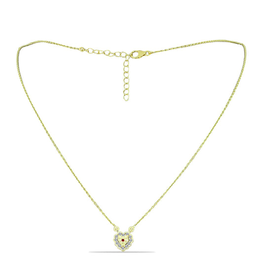 Pozlacené Stříbro 925/1000 - Náhrdelník s Červeným Diamantem a Bílým Diamantem - Karátové číslo: 0.2. přibližná hmotnost: 3.12 gramů