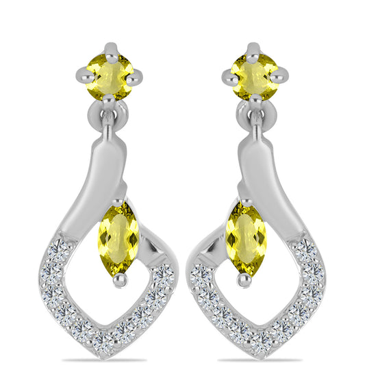 Stříbro 925/1000 - Náušnice s Citronovým Topazem a Bílým Topazem - Karátové číslo: 0.71. přibližná hmotnost: 2.37 gramů