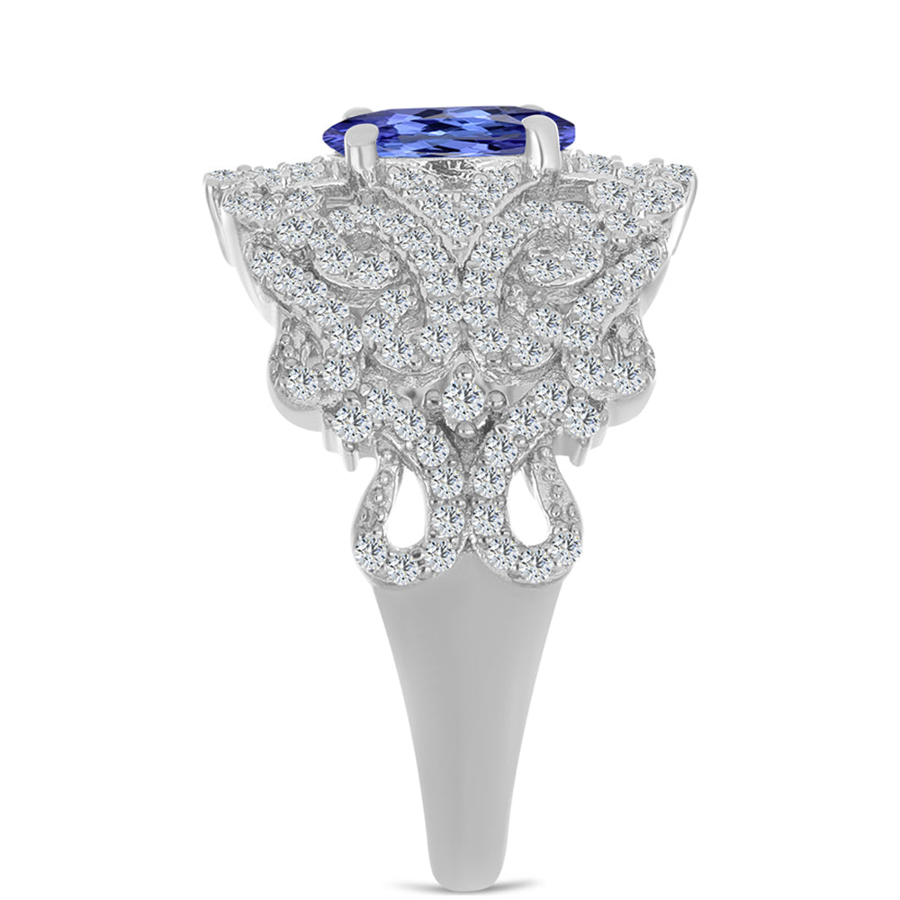 Stříbrný Prsten s Tanzanitem a Bílým Topazem