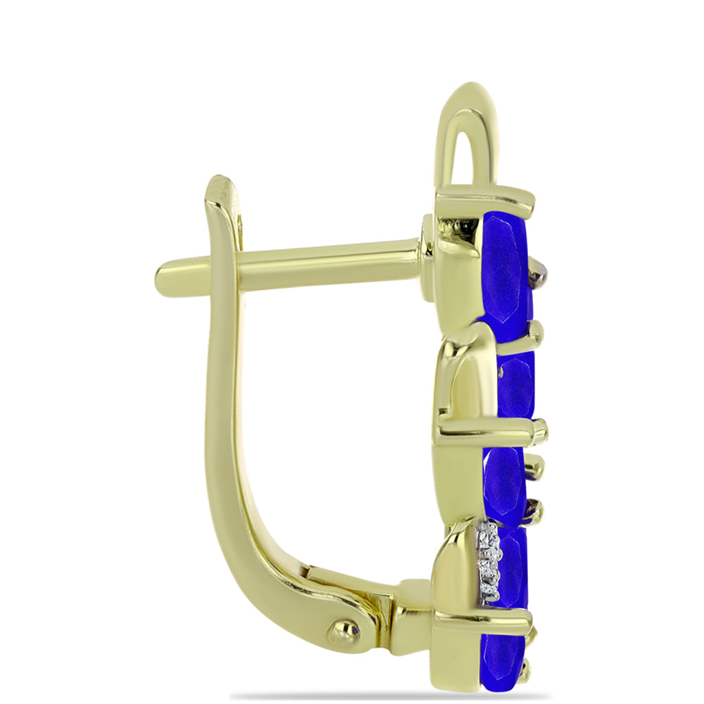 Pozlacené stříbro 925/1000 Náušnice s Modrým Achátem a Bílým Topazem - Karátové číslo: 2.48. přibližná hmotnost: 5.34 gramů