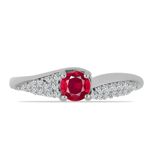 Stříbro 925/1000 - Prsten s Madagaskarským Rubínem a Bílým Topazem - Karátové číslo: 0.94. přibližná hmotnost: 3.01 gramů