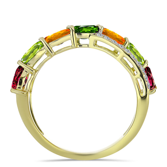 Pozlacené stříbro 925/1000 Prsten s Chakra Turmalínem a Bílým Topazem - Karátové číslo: 1.94. přibližná hmotnost: 3.36 gramů