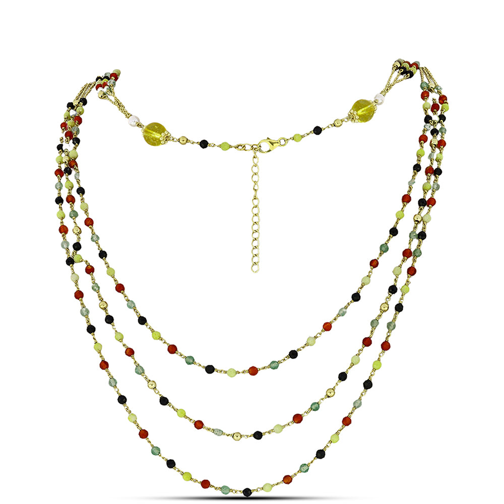 Pozlacené stříbro 925/1000 Náhrdelník s Karneolem a Uralským Citrínem - Karátové číslo: 36.41. přibližná hmotnost: 13.48 gramů