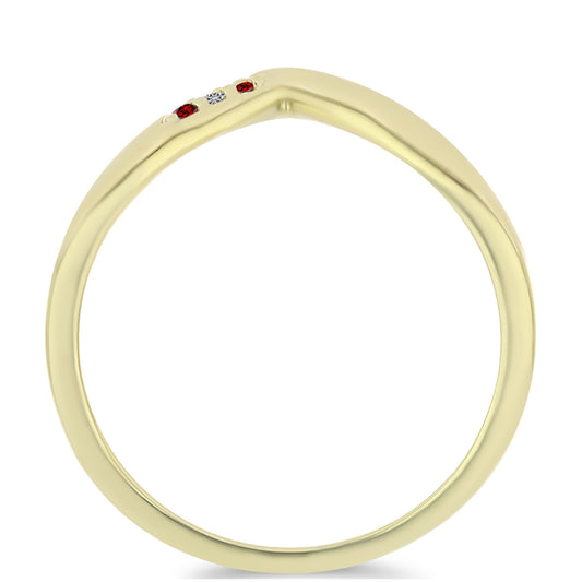 Pozlacené Stříbro 925/1000 - Prsten s Červeným Diamantem a Bílým Diamantem - Karátové číslo: 0.03. přibližná hmotnost: 1.61 gramů