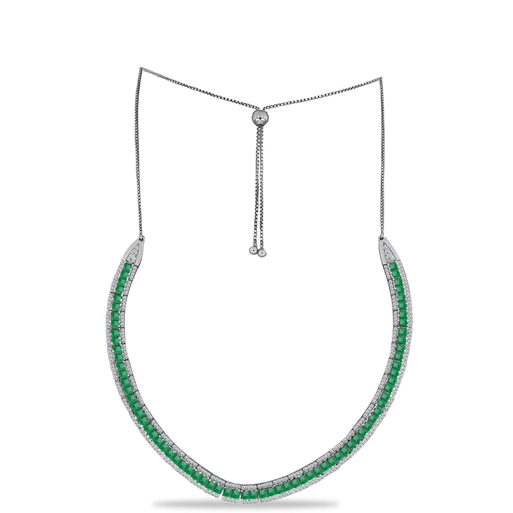 Stříbro 925/1000 - Náhrdelník s Brazilským Smaragdem a Bílým Topazem - Karátové číslo: 13.84. přibližná hmotnost: 21.39 gramů