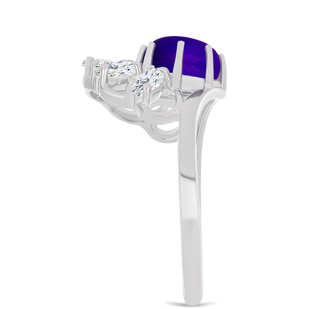 Stříbro 925/1000 - Prsten s Purpurovým Jadeitem a Bílým Topazem - Karátové číslo: 2.88. přibližná hmotnost: 3.6 gramů