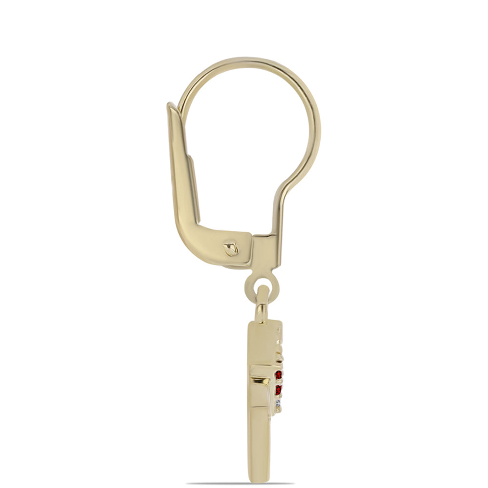 Pozlacené Stříbrné Náušnice s Červeným Diamantem a Bílým Diamantem