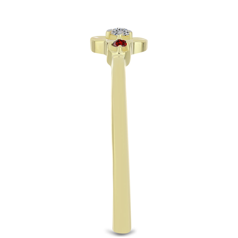 Pozlacené Stříbro 925/1000 - Prsten s Červeným Diamantem a Bílým Diamantem - Karátové číslo: 0.06. přibližná hmotnost: 1.61 gramů