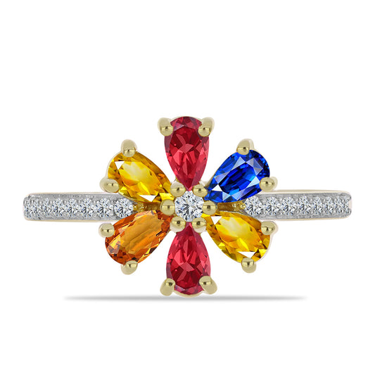 Pozlacené stříbro 925/1000 Prsten s Roseberským Duhovým Safírem a Bílým Topazem - Karátové číslo: 1.69. přibližná hmotnost: 2.73 gramů