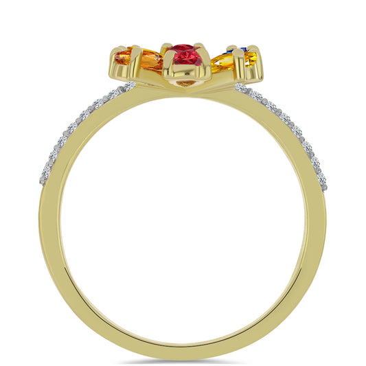 Pozlacené stříbro 925/1000 Prsten s Roseberským Duhovým Safírem a Bílým Topazem - Karátové číslo: 1.69. přibližná hmotnost: 2.73 gramů