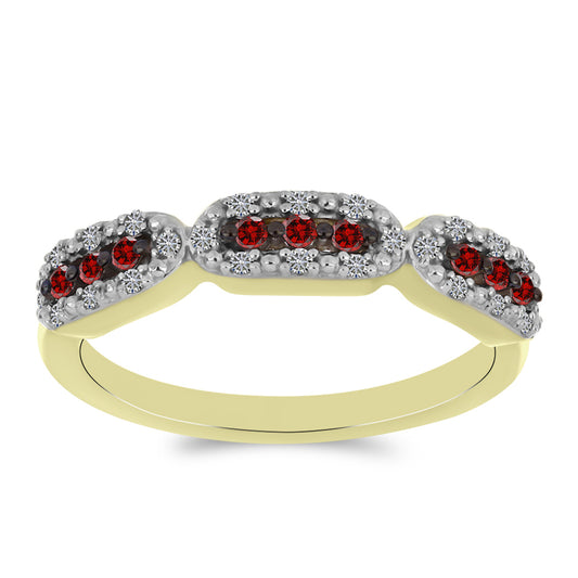 Pozlacené Stříbro 925/1000 - Prsten s Červeným Diamantem a Bílým Diamantem - Karátové číslo: 0.24. přibližná hmotnost: 2.35 gramů
