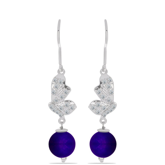 Stříbro 925/1000 - Náušnice s Purpurovým Jadeitem a Bílým Topazem - Karátové číslo: 7.93. přibližná hmotnost: 4.84 gramů