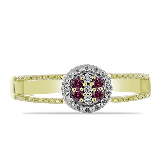 Pozlacené Stříbro 925/1000 - Prsten s Purpurovým Diamantem a Bílým Diamantem - Karátové číslo: 0.1. přibližná hmotnost: 2.38 gramů