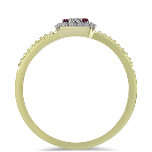 Pozlacené Stříbro 925/1000 - Prsten s Purpurovým Diamantem a Bílým Diamantem - Karátové číslo: 0.1. přibližná hmotnost: 2.38 gramů