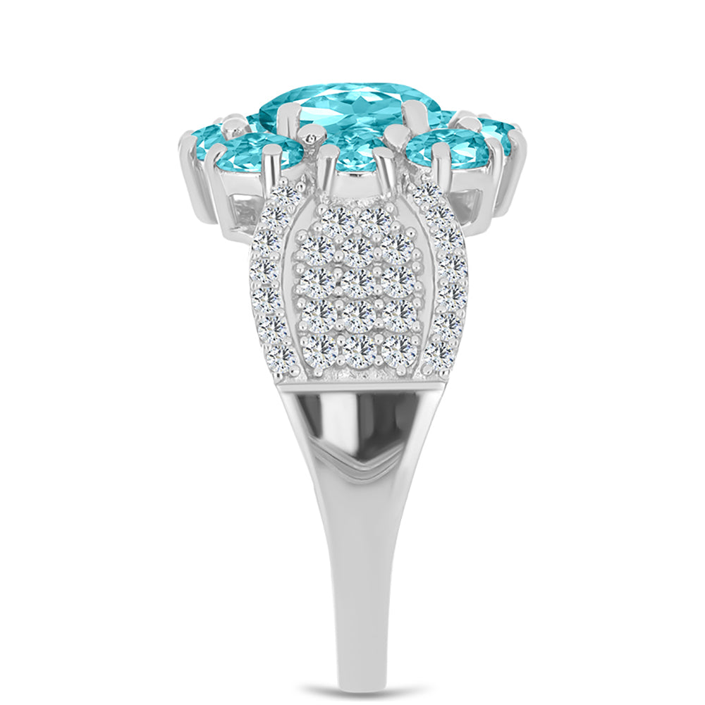 925 / 1000 Sterlingové Stříbro Prsten s Paraiba Křemenem a Bílým Topazem