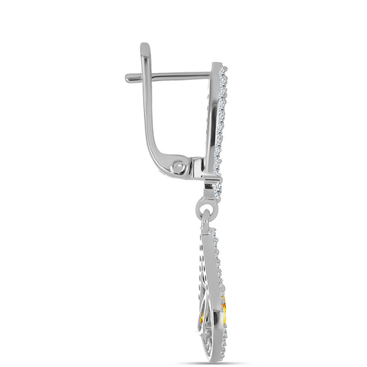 Stříbro 925/1000 - Náušnice s Uralským Citrínem a Bílým Topazem - Karátové číslo: 1.44. přibližná hmotnost: 4.83 gramů