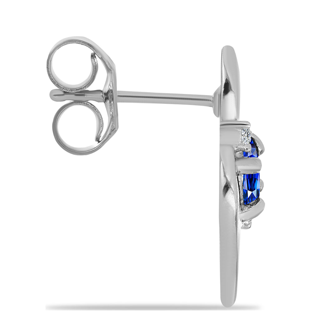 Stříbro 925/1000 - Náušnice s Australským Modrým Safírem a Bílým Topazem - Karátové číslo: 0.7. přibližná hmotnost: 2.1 gramů