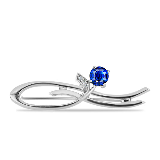 Stříbro 925/1000 - Brož s Australským Modrým Safírem a Bílým Topazem - Karátové číslo: 0.77. přibližná hmotnost: 3.15 gramů