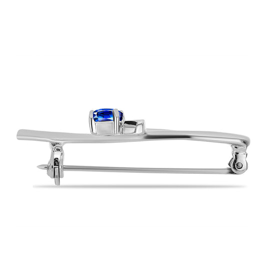 Stříbro 925/1000 - Brož s Australským Modrým Safírem a Bílým Topazem - Karátové číslo: 0.77. přibližná hmotnost: 3.15 gramů