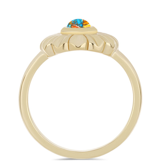 Pozlacené Stříbro 925/1000 - Prsten s Ústřicovým Tyrkysem - Karátové číslo: 0.32. přibližná hmotnost: 3.29 gramů