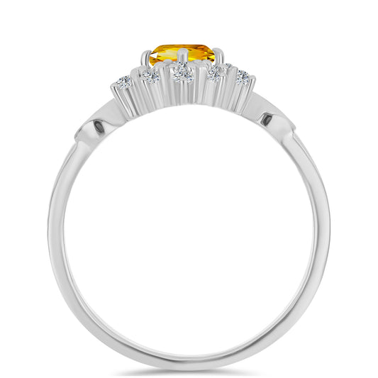 Stříbro 925/1000 - Prsten s Uralským Citrínem a Bílým Topazem - Karátové číslo: 1.09. přibližná hmotnost: 3.03 gramů