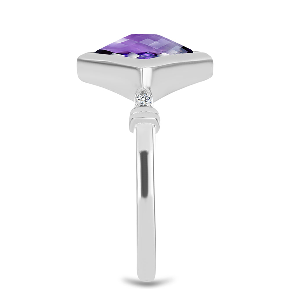 Stříbro 925/1000 - Prsten s Marockým Ametystem a Bílým Topazem - Karátové číslo: 2.32. přibližná hmotnost: 3.01 gramů