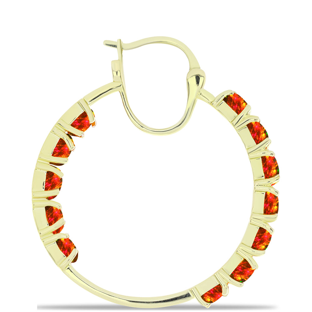 Pozlacené Stříbro 925/1000 - Náušnice s Americkým Ohnivým Opálem - Karátové číslo: 2.95. přibližná hmotnost: 6.93 gramů