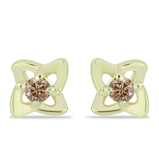 Pozlacené Stříbro 925/1000 - Náušnice s Champagne Diamantem - Karátové číslo: 0.02. přibližná hmotnost: 0.6 gramů