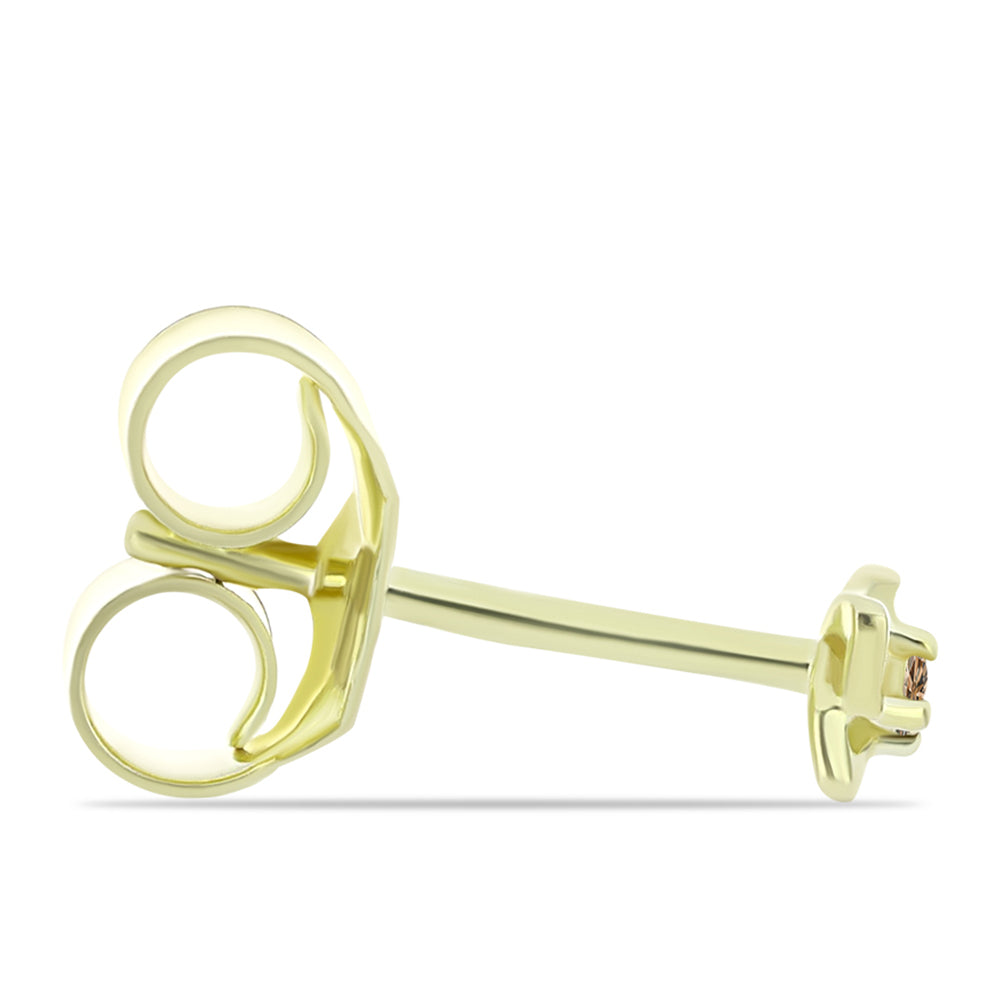 Pozlacené Stříbro 925/1000 - Náušnice s Champagne Diamantem - Karátové číslo: 0.02. přibližná hmotnost: 0.6 gramů