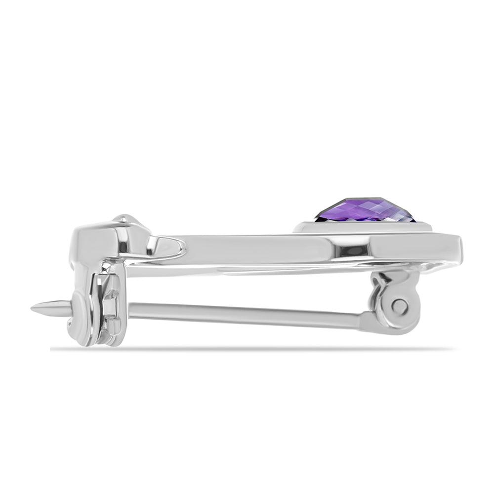 Stříbro 925/1000 - Brož s Marockým Ametystem a Bílým Topazem - Karátové číslo: 0.88. přibližná hmotnost: 2.88 gramů