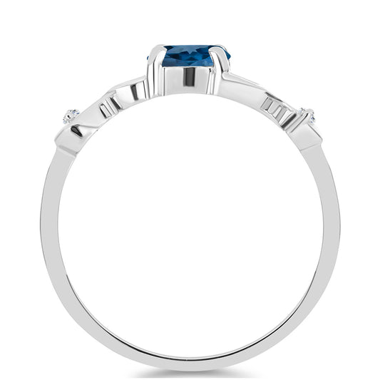 Stříbro 925/1000 - Prsten s Londýnským Modrým Topazem a Bílým Topazem - Karátové číslo: 0.55. přibližná hmotnost: 2.09 gramů