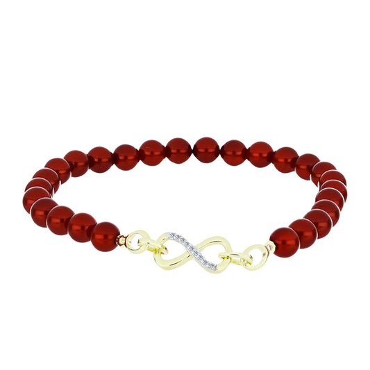Pozlacený Stříbrný Náramek s Červená sladkovodní Perlou a Bílým Topazem