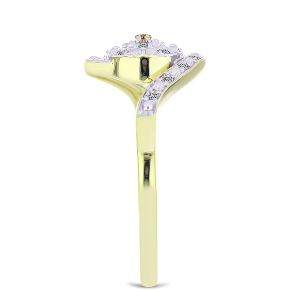 Pozlacené Stříbro 925/1000 - Prsten s Champagne Diamantem a Bílým Diamantem - Karátové číslo: 0.11. přibližná hmotnost: 2.36 gramů