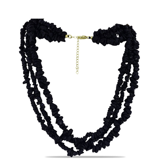 Pozlacené Stříbro 925/1000 - Náhrdelník s Černým Suwarským Onyxem - Karátové číslo: 43.41. přibližná hmotnost: 9.8 gramů