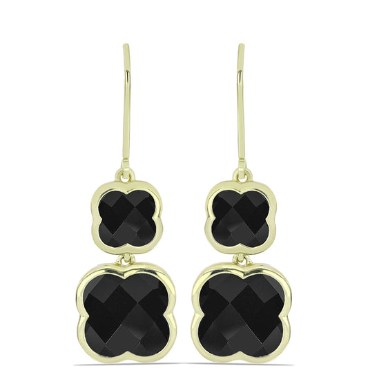 Pozlacené Stříbro 925/1000 - Náušnice s Černým Suwarským Onyxem - Karátové číslo: 6.66. přibližná hmotnost: 6.38 gramů