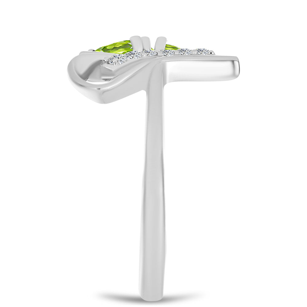 Stříbro 925/1000 - Prsten s Čchang-pajským Peridotem a Bílým Topazem - Karátové číslo: 0.55. přibližná hmotnost: 2.93 gramů