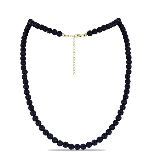 Pozlacené Stříbro 925/1000 - Náhrdelník s Černým Suwarským Onyxem - Karátové číslo: 120.58. přibližná hmotnost: 25.13 gramů