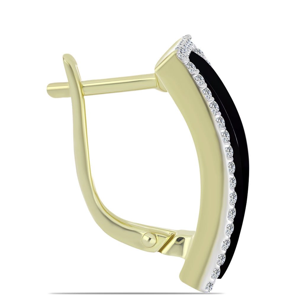 Pozlacené Stříbro 925/1000 - Náušnice s Černým Suwarským Onyxem a Bílým Topazem - Karátové číslo: 11.07. přibližná hmotnost: 10.29 gramů