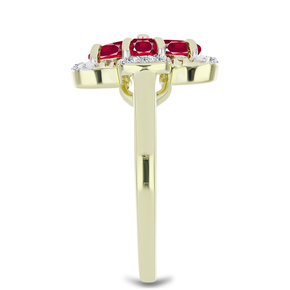 Pozlacené Stříbro 925/1000 - Prsten s Madagaskarským Rubínem a Bílým Topazem - Karátové číslo: 1.41. přibližná hmotnost: 2.97 gramů