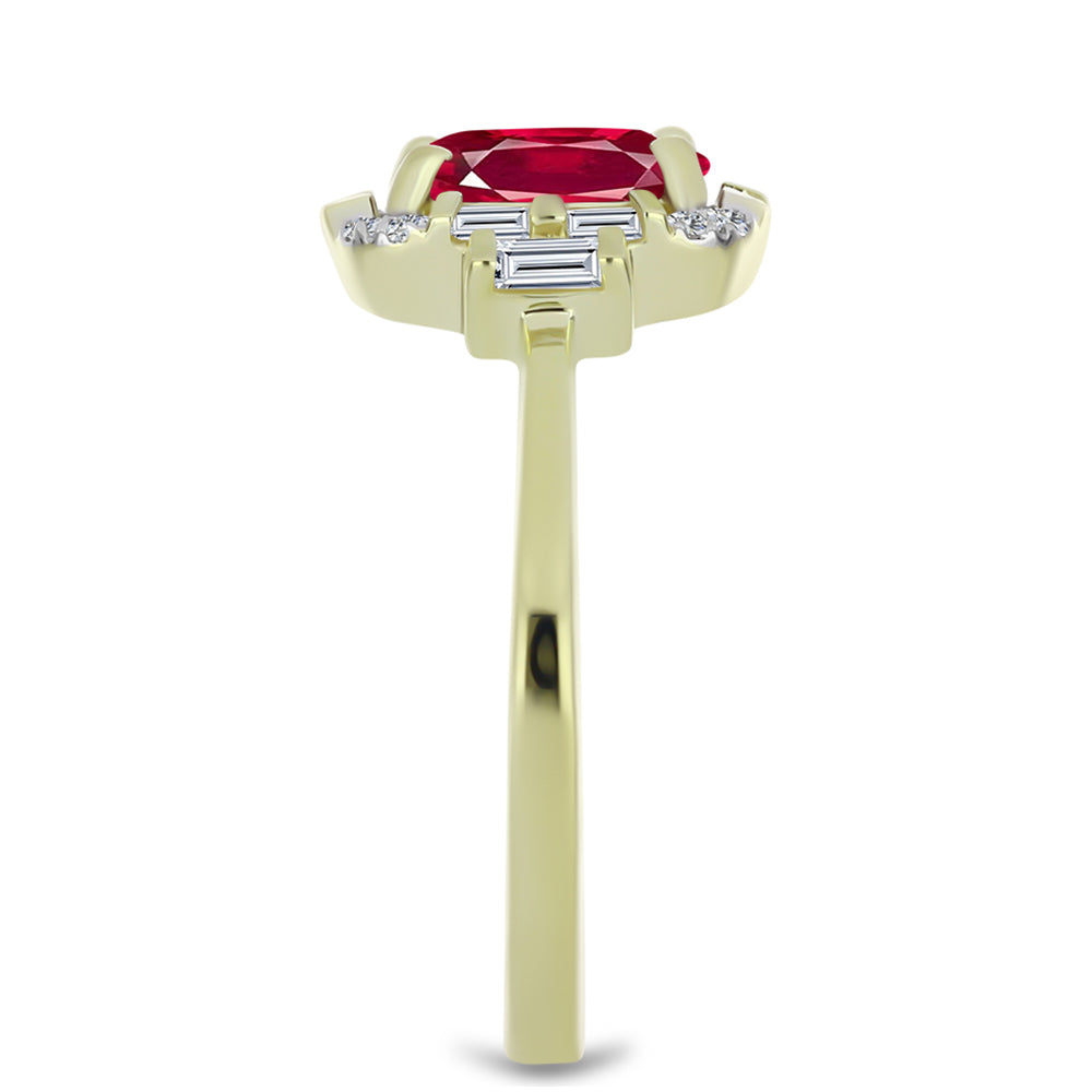 Pozlacené Stříbro 925/1000 - Prsten s Madagaskarským Rubínem a Bílým Zirkonem - Karátové číslo: 2.03. přibližná hmotnost: 2.85 gramů