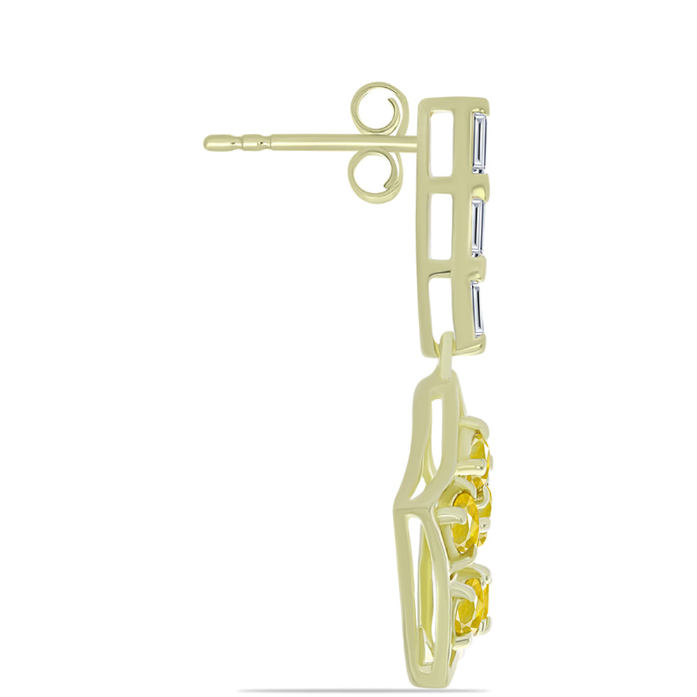 Pozlacené Stříbrné Náušnice s Roseberským Žlutým Safírem a Bílým Zirkonem