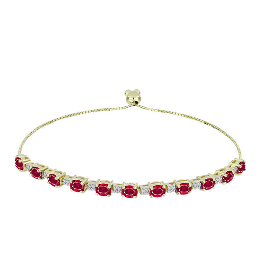 Pozlacené Stříbro 925/1000 - Náramek s Madagaskarským Rubínem a Bílým Topazem - Karátové číslo: 5.21. přibližná hmotnost: 7.96 gramů