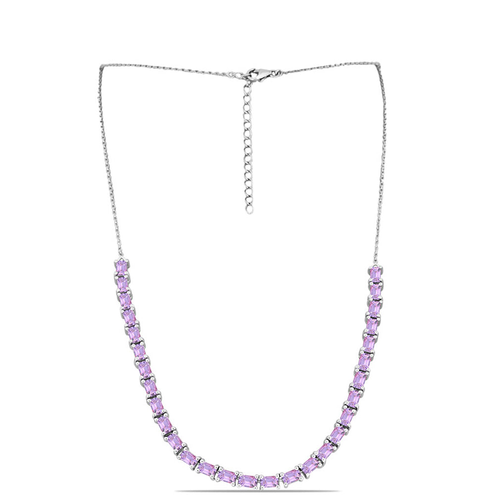 Stříbro 925/1000 Náhrdelník s Rose de France Ametystem - Karátové číslo: 7.98. přibližná hmotnost: 12.14 gramů