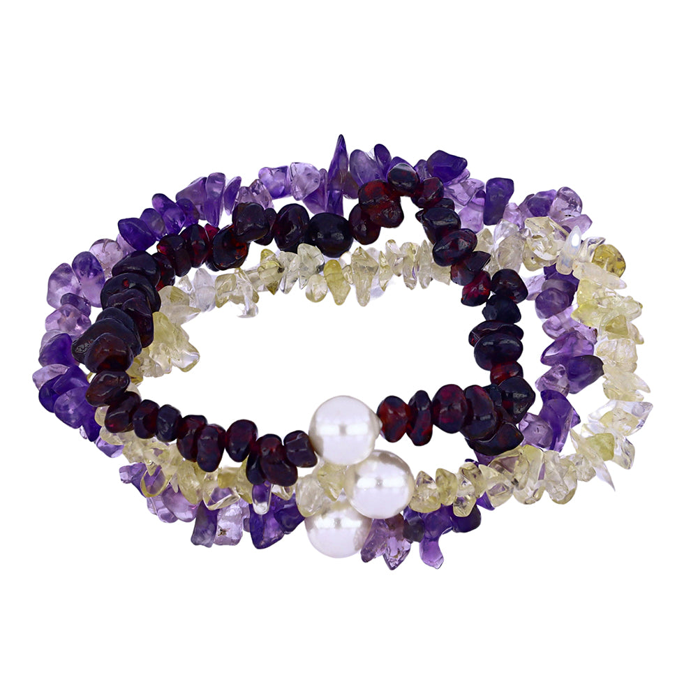 Nugetová Sada s Bartonským Granátem a Bílou Sladkovodní Perlou - Karátové číslo: 147.32. přibližná hmotnost: 29.46 gramů ( Náramek )