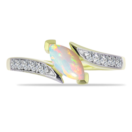 Pozlacené Stříbro 925/1000 - Prsten s Etiopským Opálem z Lega Dembi a Bílým Topazem - Karátové číslo: 0.6. přibližná hmotnost: 2.36 gramů