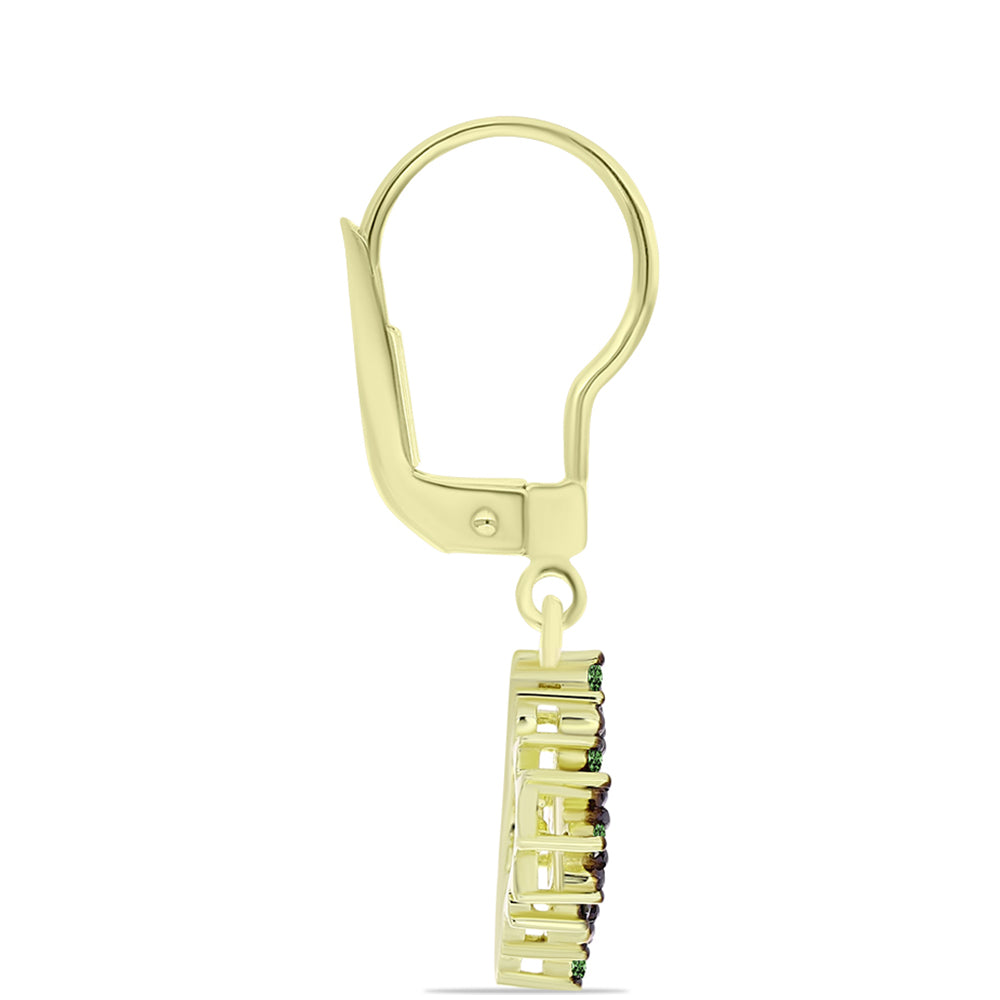 Pozlacené Stříbro 925/1000 - Náušnice se Zeleným Diamantem - Karátové číslo: 0.2. přibližná hmotnost: 2.35 gramů