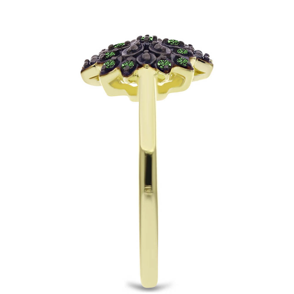 Pozlacené Stříbro 925/1000 - Prsten se Zeleným Diamantem - Karátové číslo: 0.11. přibližná hmotnost: 3.06 gramů