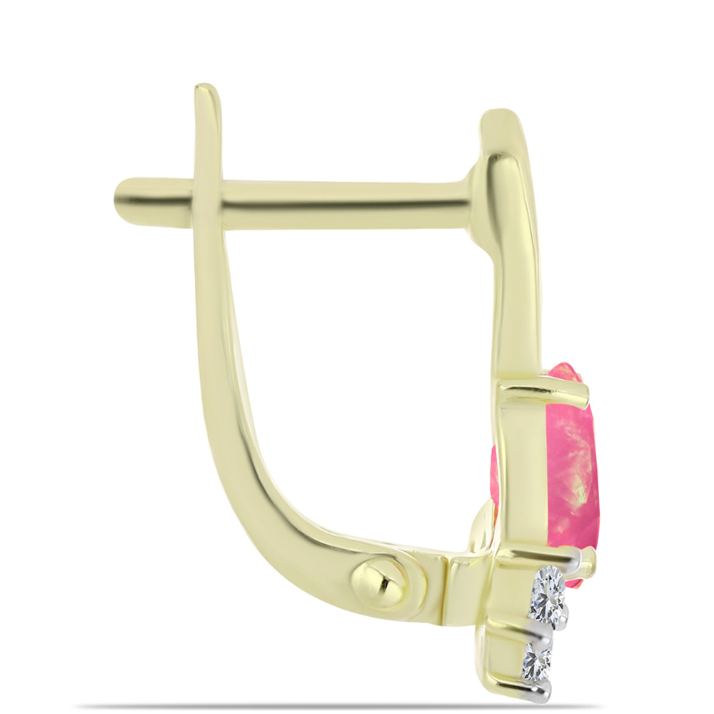 Pozlacené Stříbro 925/1000 - Náušnice s Růžovým Etiopským Opálem z Lega Dembi a Bílým Topazem - Karátové číslo: 0.86. přibližná hmotnost: 2.36 gramů