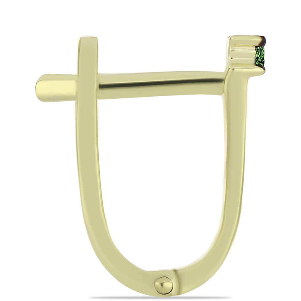 Pozlacené stříbro 925/1000 Náušnice se Zeleným Diamantem - Karátové číslo: 0.05. přibližná hmotnost: 1.4 gramů