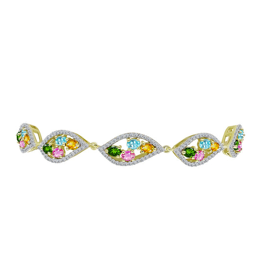 Pozlacené stříbro 925/1000 Náramek s Chakra Turmalínem a Bílým Topazem - Karátové číslo: 4.78. přibližná hmotnost: 8.88 gramů